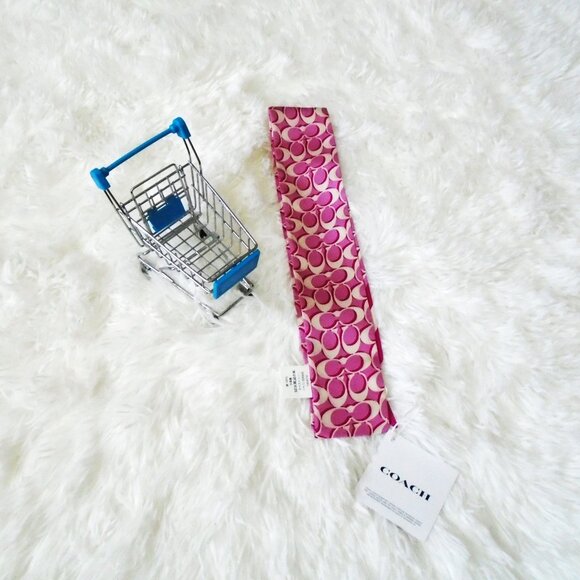 Coach Signature Print Silk Skinny Scarf Bold Pink C8363 - Picture 5 of 9